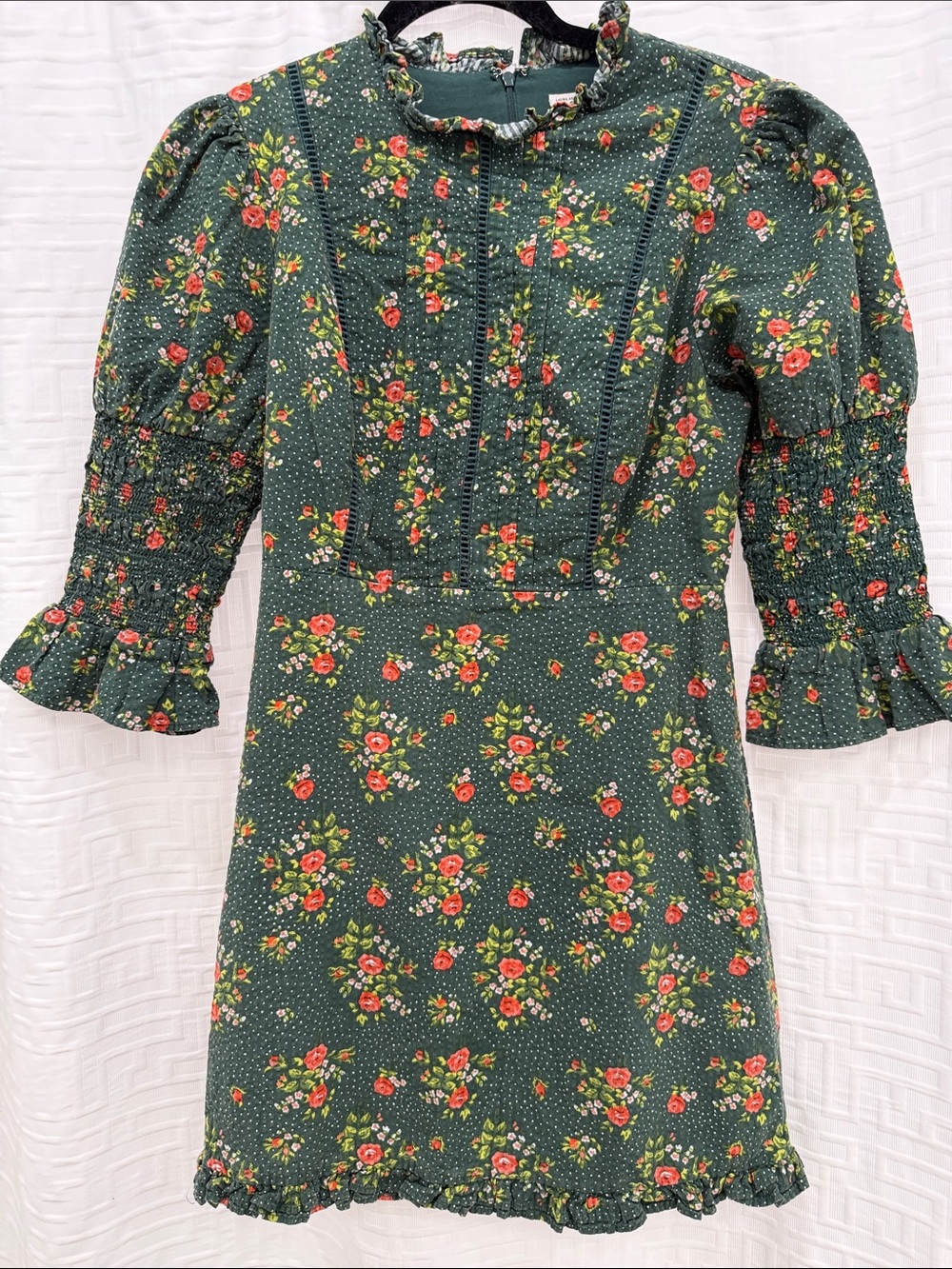 Laura Ashley Teal Green Floral Ruffle-Neck Mini Dress - Picture 5 of 5